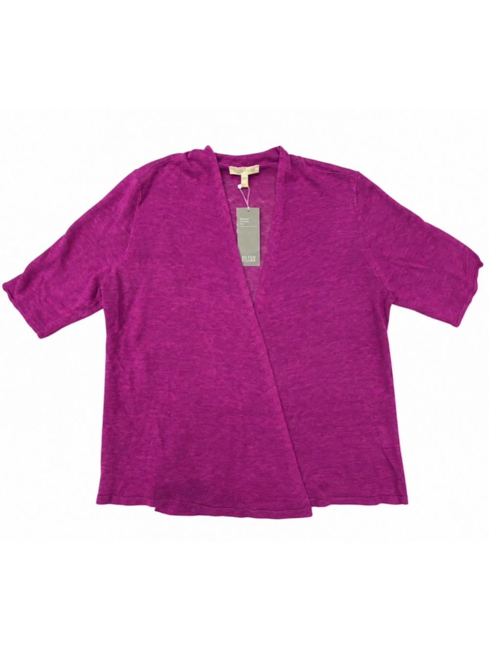 Eileen Fisher Purple 100% Linen Short Sleeve Wrap Cardigan Sweater S NWT